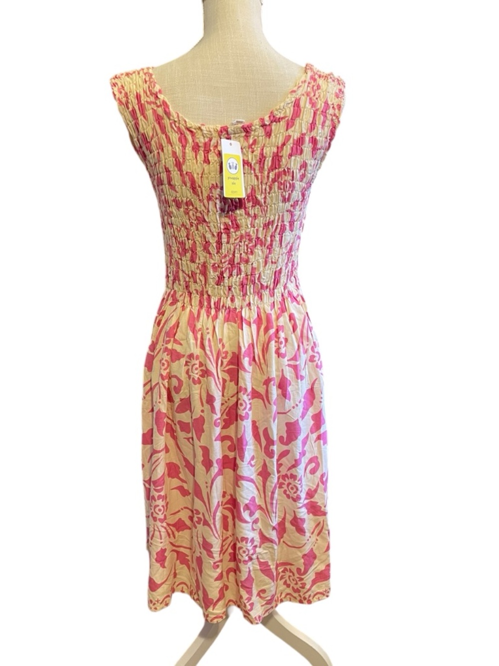 Pink Floral Smocked Midi Dress - Picture 5 of 7